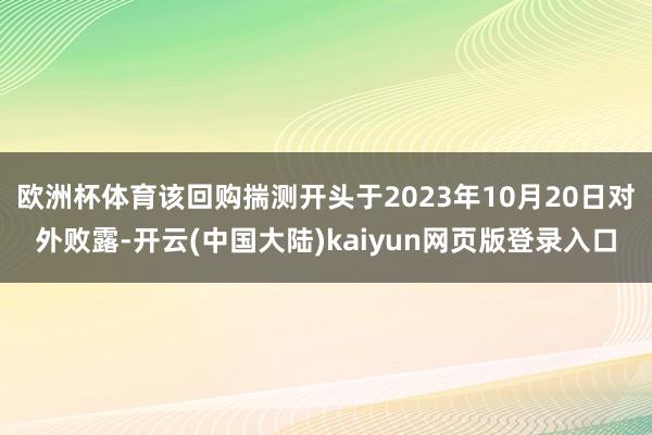 欧洲杯体育该回购揣测开头于2023年10月20日对外败露-开云(中国大陆)kaiyun网页版登录入口